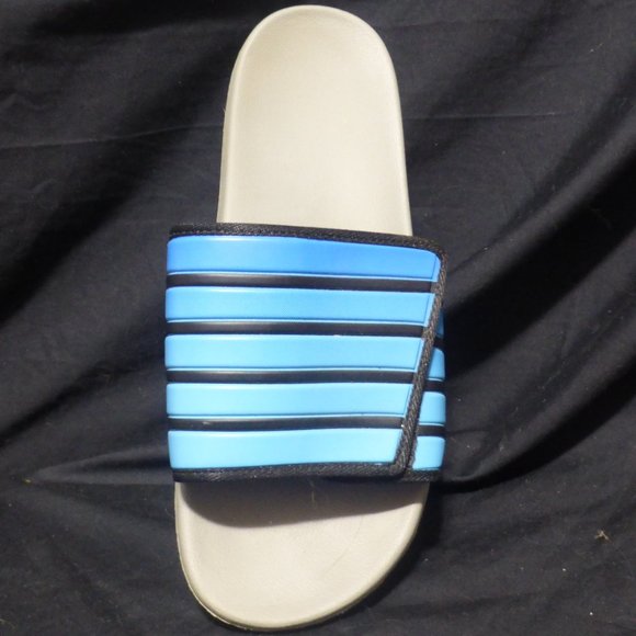 Poolside flip-flop, size 10, black and blue Velcro fastened adjustable strap GUC - Picture 6 of 14